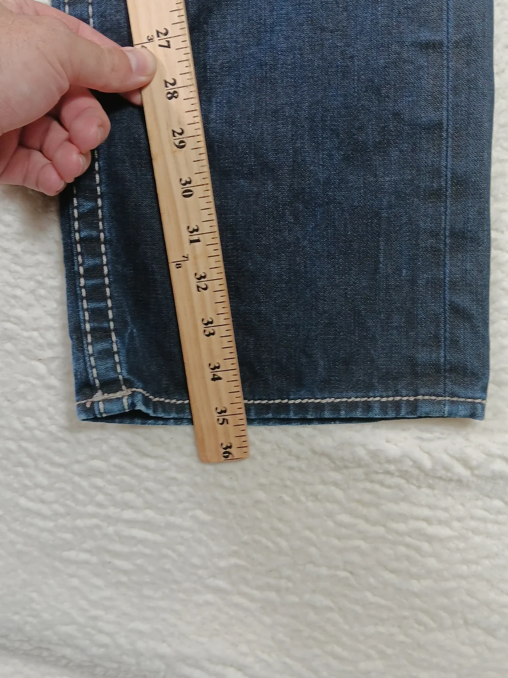 True Religion Jeans Mens 34x34 Blue Denim Logan Big T Straight Thick Stitch